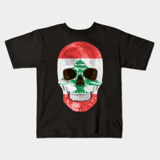 Lebanon Flag Skull - Gift for Lebanese With Roots From Lebanon Kids T-Shirt